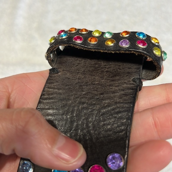 Black Genuine Leather Swarovski Crystal Belt - Picture 4 of 16